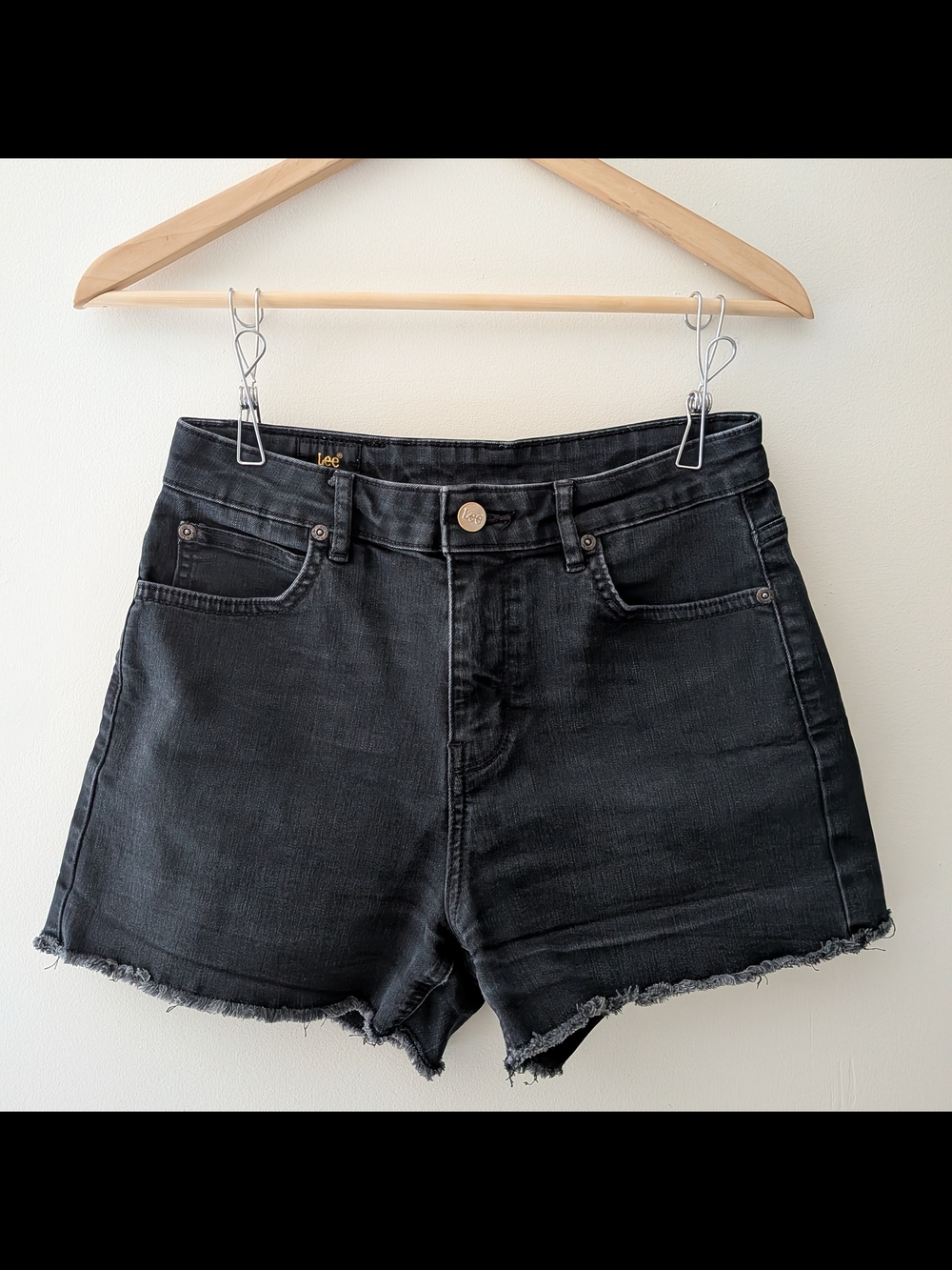 Lee Black Frayed Hem High-Rise Denim Shorts
